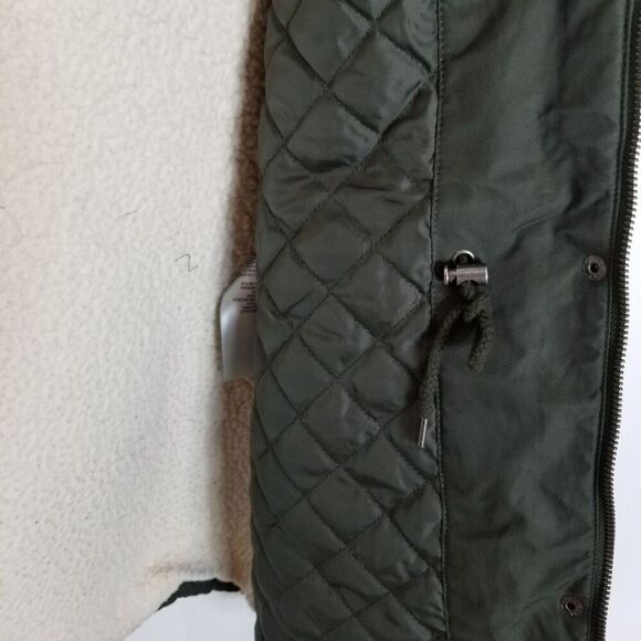 Levis Jacket Womens  Green Faux Fur Hooded Sherpa Lined Nylon Parka Sz M - Picture 9 of 11